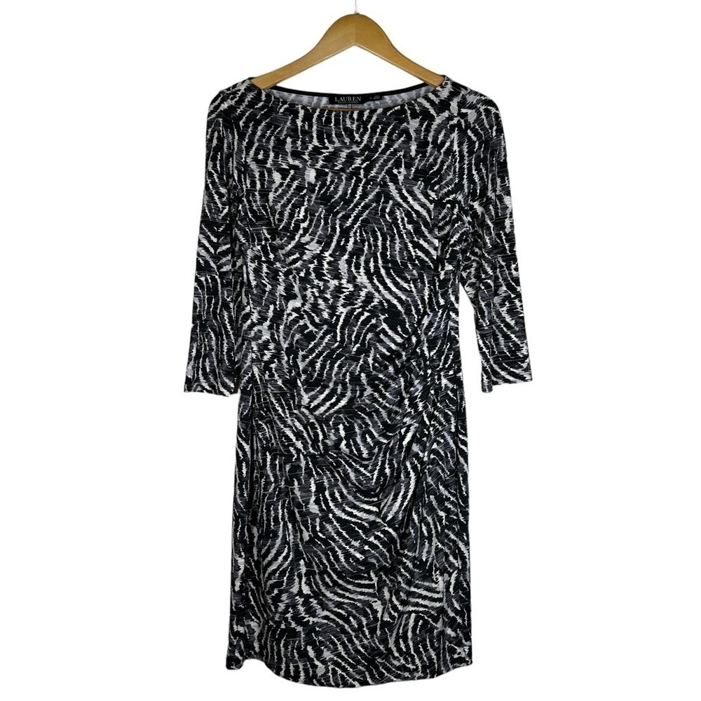 Lauren Ralph Lauren Side Ruched Stretch Jersey Etched Pattern Sheath Dress 12